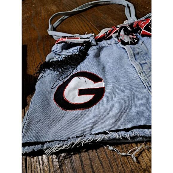 Vintage Handmade Denim Blue Jean UGA Georgia Bulldog Booty Bag Upcycle Purse - Picture 5 of 10